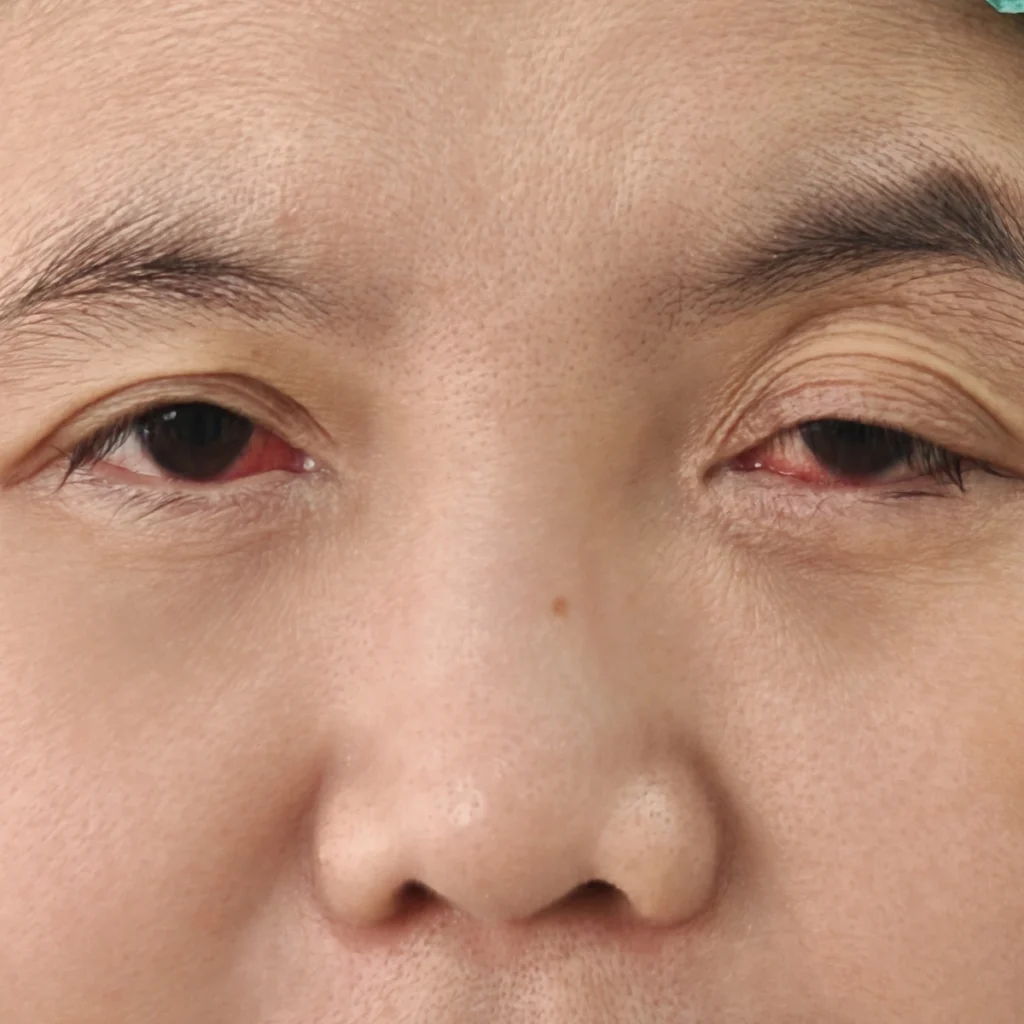 Before eyelid muscle weakness correction photo, front view